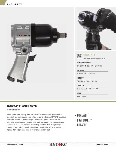 HY-Series Pneumatic Impact Wrench Cut Sheet
