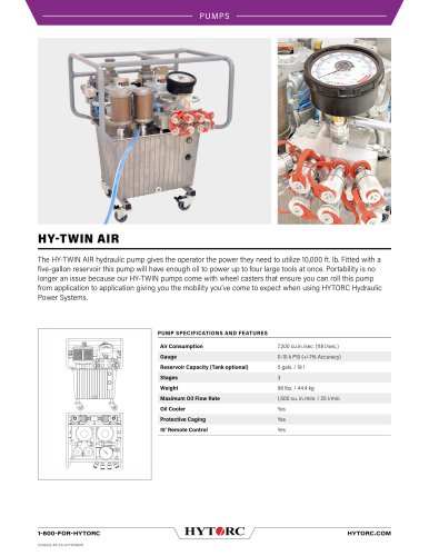 HY-TWIN AIR Pneumatic Hydraulic Pump Cut Sheet