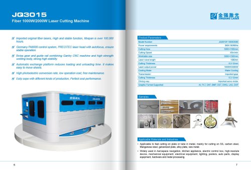 JQ laser cutting machine  Fiber1000W/2000W for larger metal sheet