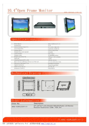 Amongo 10.4'' Open frame touch screen industrial LCD Monitor/LCD display/ industrial lcd monitor