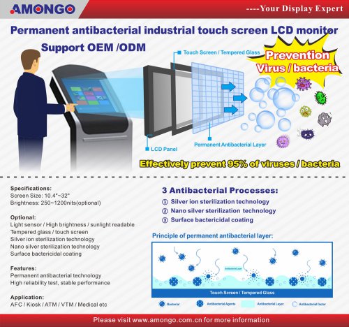 Amongo permanent antibacterial industrial touch screen LCD monitor