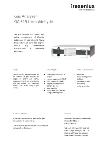 GA315 Formaldehyde Data Sheet