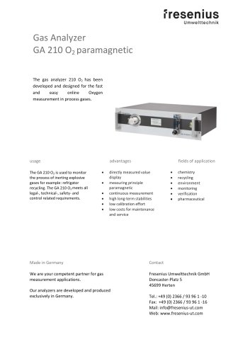 Gas Analyzer GA210 O2 paramagnetic