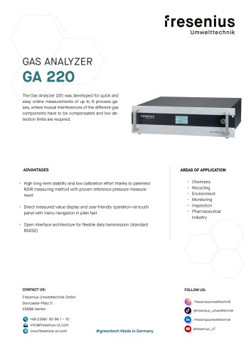 Gas Analyzer GA220 Data Sheet