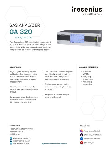 Gas Analyzer GA320 N2O CO2 CH4 Data Sheet