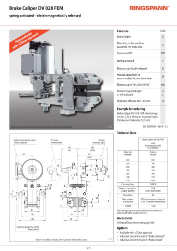 Brake Calipers DV 020 FEM - electromagnetically released