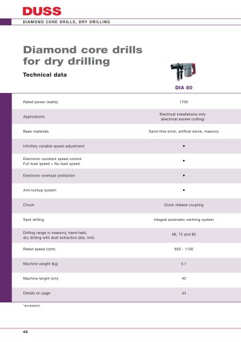 Overview diamond core drills for dry drilling