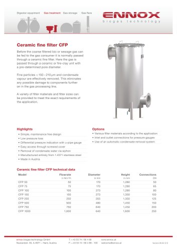 Ceramic fine filter CFP