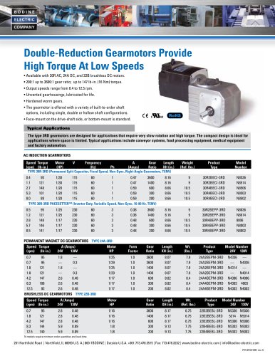 Double-Reduction Gearmotors Provide High Torque At Low Speeds