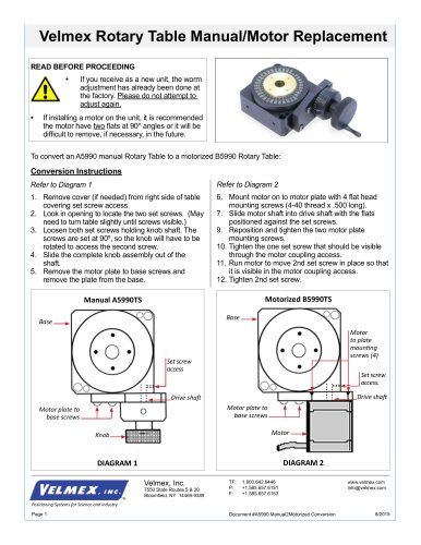 Velmex Rotary Table Manual/Motor Replacement