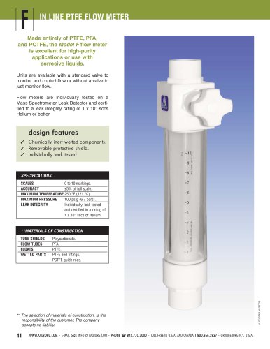 In line ptfe flow meter