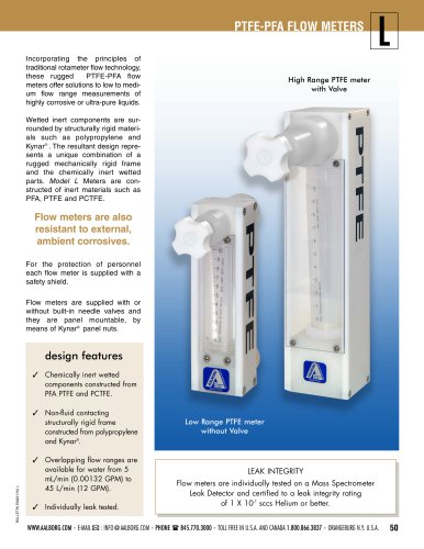 PTFE-PFA flow meters