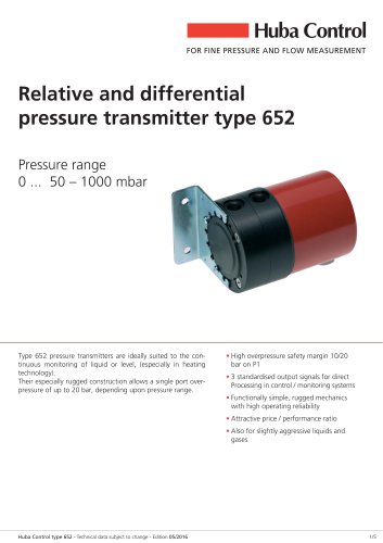 Differential pressure transmitter 652 0 ... 50 - 1000 mbar