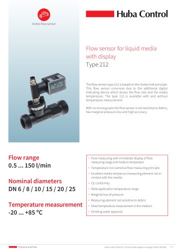 Flow sensor 212 with display 0.5 ... 150 l/min