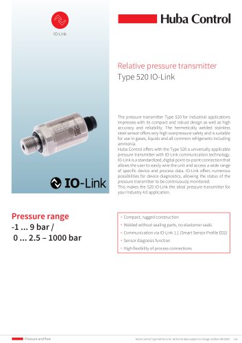 Pressure sensor 520 IO-Link -1 ... 9 bar / 0 ... 2.5 – 1000 bar