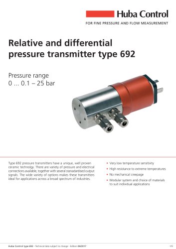 Relative and differential pressure transmitter type 692