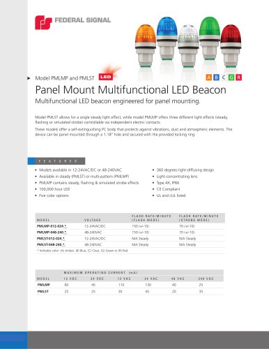 PMLMP and PMLST Panel Mount Multifunctional LED Beacon